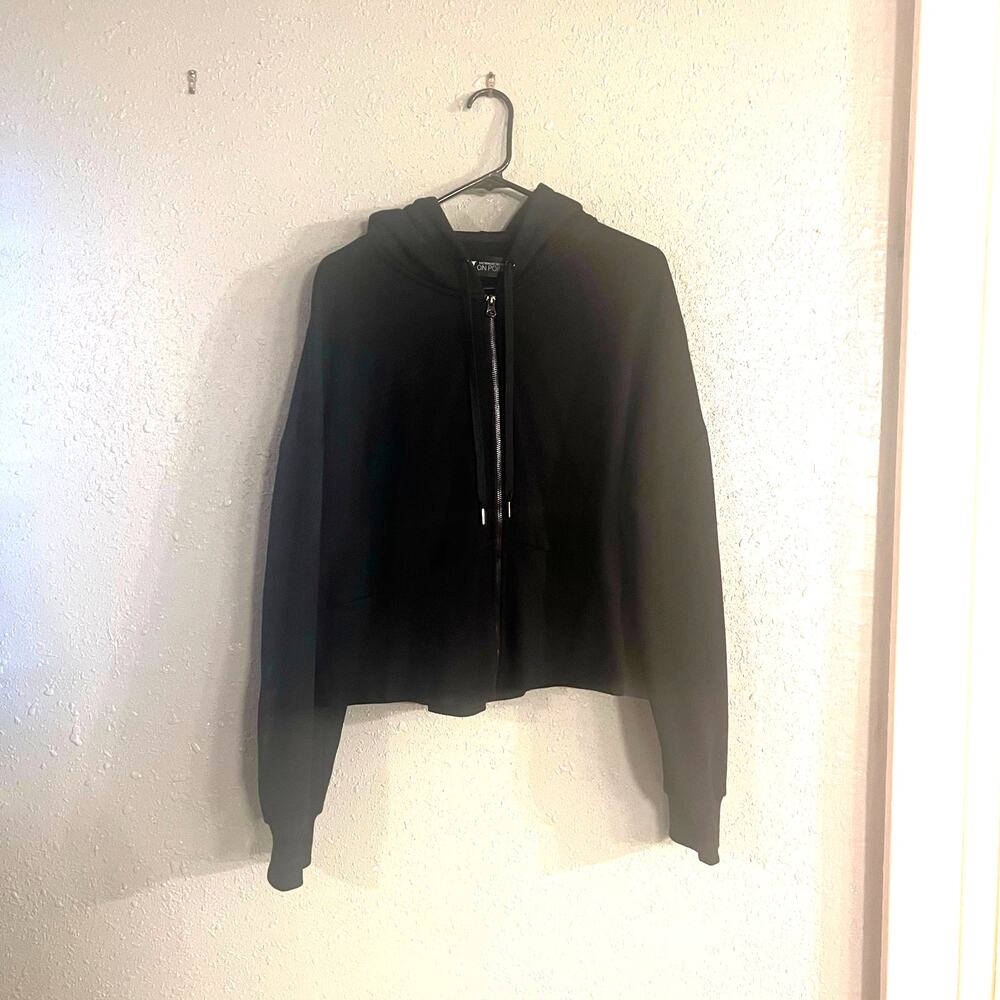 NWOT Victoria Secret Womens Cropped Hoodie Jacket XXL Black Y2k Inspired Edgy